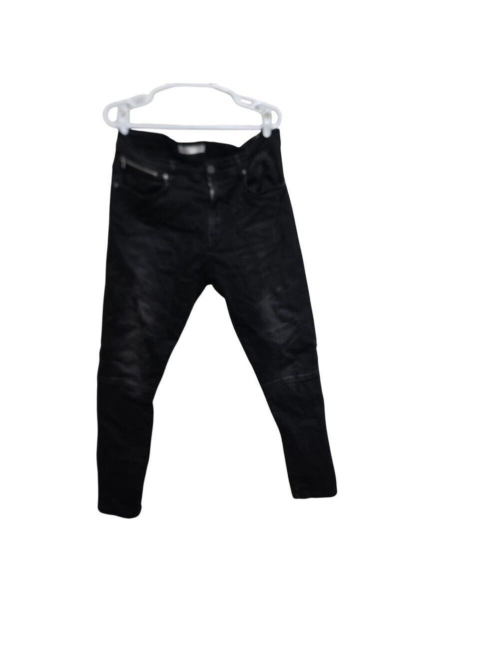 Zara Man Moto Biker Jeans Black Stretch Denim Mens 36